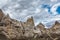 Mystical tops of the mountains in Cappadocia in winter. Turkey.