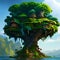 A mystical tree in a magical island, fantasy land