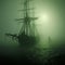 Mystical Voyage: Sailing Ship Enveloped in Enigmatic Bermuda Fog