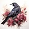 Mystical Watercolor Gothic Raven with Roses AI Generated