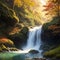 Mystical waterfall with foreground is autumn leaves in the Da Lat plateau, Vietnam. This is known as the