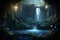 Mystical Waterfall Grotto. A hidden grotto behind a mesmerizing waterfall, AI Generated