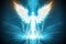 Mystical white wing angel on blue background - AI Generated