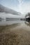 Mystical winter nature with beautiful calm lake Bohinj