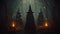 Mystical Witches\\\' Ritual A Gloomy Dramatic Forest Background for Halloween Holiday and Witchcraft. created with