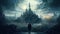 Mystical Wizardry A Captivating Image of a Dark Fantasy Wizard in Proximity to an Enigmatic Castle in Ultra High Quality