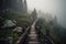 Mystical Wooden Bridge in the Misty Mountains