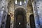 Mystras fortress and Byzantine city in Greece. Church interior and beautiful frescoes