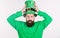 Myth of leprechaun. Happy patricks day. Global celebration of irish culture. Man bearded hipster wear green clothing and