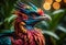 Mythical and Colorful Exotic Lorikeet dragon bird, a Rare Avian Creature