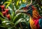 Mythical and Colorful Exotic Lorikeet dragon bird, a Rare Avian Creature
