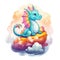 Mythical dragons on cloud collection. Colorful baby dragon cartoon with clouds. Cute dragon baby cartoon illustration on a white