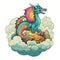 Mythical dragons on cloud collection. Cute dragon baby cartoon illustration on a white background. Colorful dragons sitting on