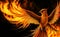 A mythical firebird in full flight, its wings ablaze with the vibrant hues of fire