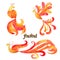 Mythical Firebird set. Watercolor flaming Phoenix symbols
