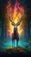 Mythical male deer, poster design. Beautiful illustration picture. Generative AI