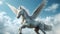 Mythical Pegasus in Flight. Captivating Image of a Majestic Winged Horse