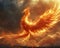 Mythical phoenix rising from ashes