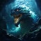 Mythical sea serpent1 colossal serpent, deep-sea cavern, bioluminescent scales, oceanic wonder