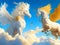 Mythical Skies: Sunlit Clouds with Griffin, Dragon, and Pegasus