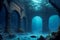 Mythical underwater city Atlantis, generative ai. Depicting a lost civilization's remnants amidst marine life