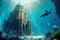Mythical underwater city Atlantis, generative ai. Depicting a lost civilization's remnants amidst marine life