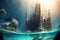 Mythical underwater city Atlantis, generative ai. Depicting a lost civilization's remnants amidst marine life