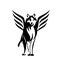 Mythical winged wolf black and white vector outline