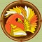 Mythological Firebird in the round frame. Legendary bird with golden feathers. The series of mythological creatures