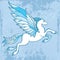 Mythological Pegasus on a blue background. The series of mythological creatures