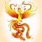 Mythological Phoenix or Phenix on the beige background. Legendary bird that is cyclically reborn.