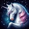 A mythological Unicorn runing into the night