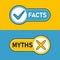Myths Facts. Flat stroke style trend modern logotype graphic design with megaphone and speech bubble icon