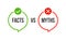 Myths vs fact check icon. Fake or true bubble concept rumor news vector logo background