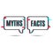 Myths vs facts icon with glitch speech bubbles