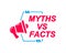 Myths Vs Facts labels. Speech bubbles with megaphone icon. Advertising and marketing sticker.