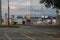 MÃ¡laga, Spain - February 21, 2021: View of Malaga harbor with some cranes in the background at dusk