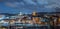 MÃ¶lndal, Sweden - January 04 2022: Nighttime panorama of city centre of MÃ¶lndal