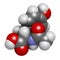 N-acetyl-tyrosine (NALT) molecule. 3D rendering.  Acetylated form of the amino acid tyrosine.  Atoms are represented as spheres