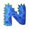 N consonant letter dino font. Dinosaur alphabet, cute dino effect blue letter sign, abc for kids, nursery, birthday