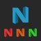 N letter logo 3D, colorful set graphic design element, neon geometric shape deco
