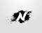 N Letter Logo in Black Grunge Splatter Element. Retro Rusty logo design template