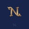 N letter logo. N monogram. Lettering. A beautiful gold letter with curls. Royal style.