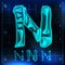 N Letter Vector. Capital Digit. Roentgen X-ray Font Light Sign. Medical Radiology Neon Scan Effect. Alphabet. 3D Blue