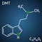 N,N-Dimethyltryptamine, dimethyltryptamine, DMT molecule. It is tryptamine alkaloid, indoleamine derivative, serotonergic