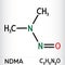 N-Nitrosodimethylamine, NDMA, dimethylnitrosamine, DMN molecule. It is human carcinogen, poison. Skeletal chemical formula