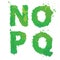N, O, P,Q, Handdrawn english alphabet - letters are made of green watercolor, ink splatter, paint splash font. Isolated on white