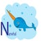 N word for narwhal animal alphabet illustration