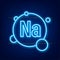 Na, Natrium blue shining pill capsule neon icon. Vector stock illustration