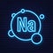 Na, Natrium blue shining pill capsule neon icon. Vector stock illustration